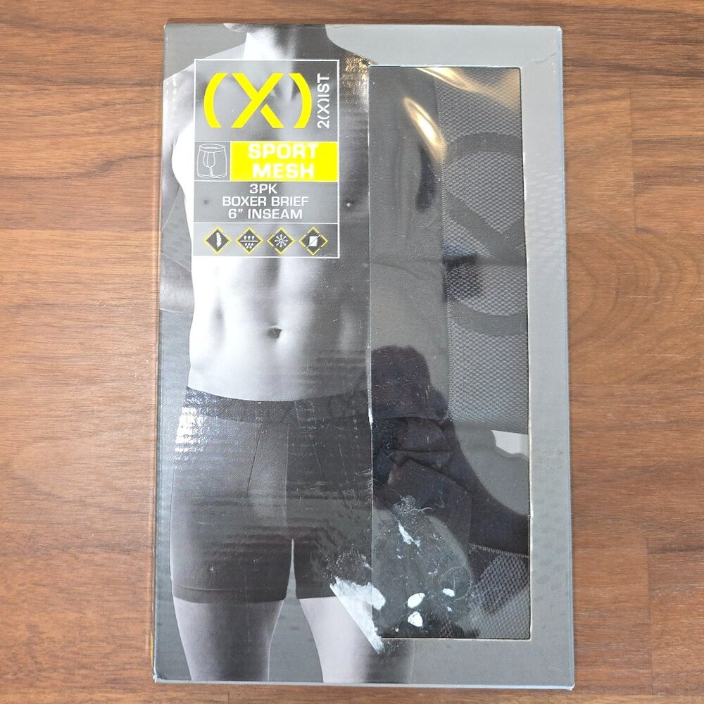 2XIST Sport Mesh 3 Pack Boxer Briefs 6in Inseam Underwear - Black